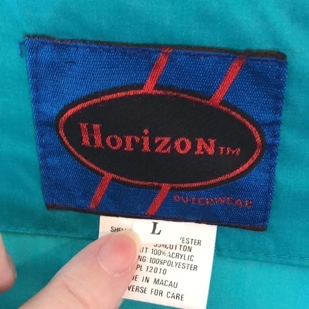 HORIZON Vintage Outerwear Reversible Turquoise Cream Black Puffer Ski Jacket—Lrg - Picture 4 of 16